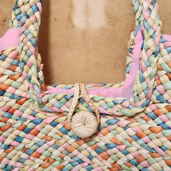 Large Colorful Straw Beach Bag Tote - Picture 2 of 9
